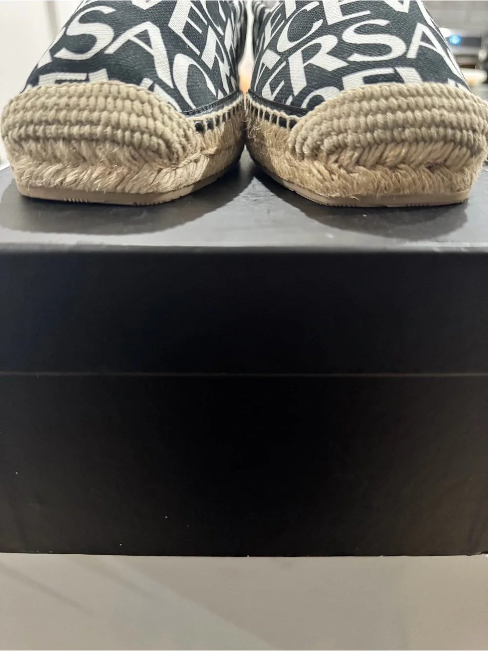 Versace Black and White Logo Espadrille Flats